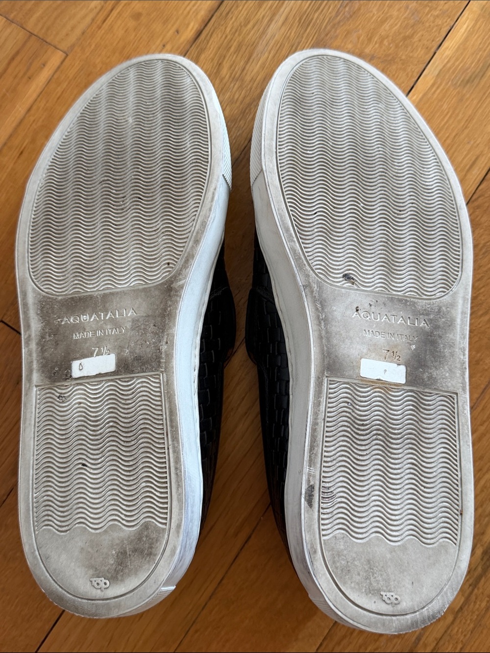 Aquatalia Black Woven Leather Slip-On Sneakers with White Sole - Picture 6 of 6